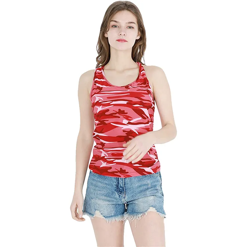 New Fashion vest T Shirt for girl's Cotton Casual wear Tee Shirt OEM factory women's clothing camouflage color Military vest