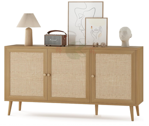 Armoire de rangement moderne de 59 pouces en libre-service avec buffet décoratif, portes en rotin, <span class=keywords><strong>console</strong></span> de <span class=keywords><strong>bar</strong></span> à café pour cuisine - Product Image 1