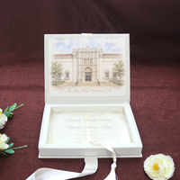 Boîte de luxe en velours rigide pour invitation de mariage en acrylique avec motif château aquarelle et enveloppe artistique pour cérémonies et événements de mariage
