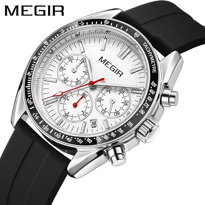 MEGIR 8105 high quality made in China male quartz watch stylish Silicone strap 3 dials Chronograph character business wristwatch