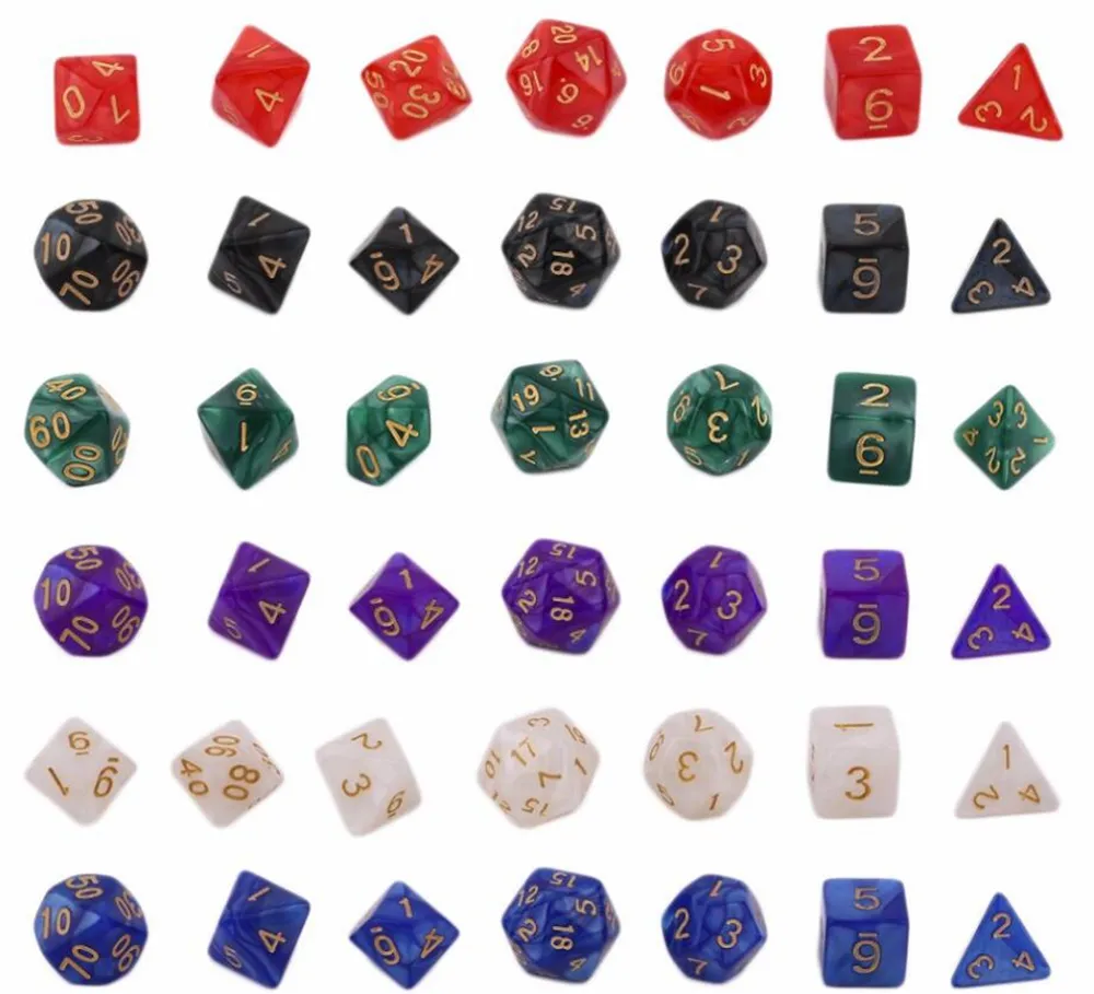 Dadu Polyhedral,-Warna Polyhedral Permainan Dadu 7 Buah/Set untuk RPG Ruang Bawah Tanah dan Naga Pathfinder DND RPG MTG D20 D12 D10 D8