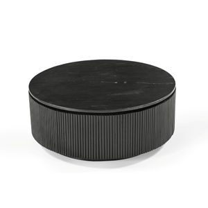 Mesa de Centro Redonda de Madera CNC con Tapa de Mármol Negro / Madera Negra / Madera de Mango con Mármol Negro - Product Image 1