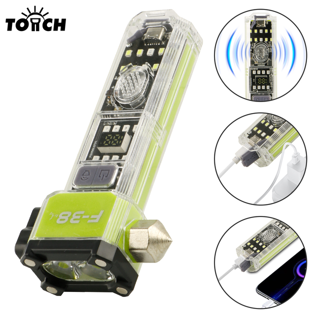 High Intensity LED Emergency Flashlight Safety Hammer Vehicle Work Light Red Blue Strobe Buzzer Alarm Rechargeable Magnetic Base