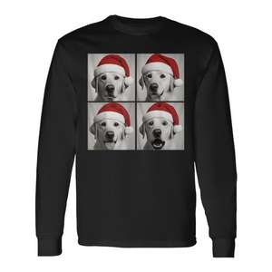T-shirt à manches longues pour adulte, unisexe, col rond, impression numérique, motif Noël, jaune, Labrador Retriever, Santa Photo Booth - Product Image 1