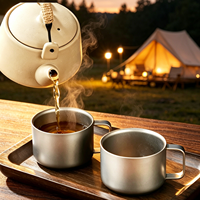 Tasse à café en titane pur à double paroi, légère, empilable, isolée, pour le camping en plein air, avec poignée