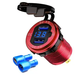 Modified Aluminum Alloy Dual USB Car Charger Waterproof Dual QC3.0 With Switch Digital Display Voltmeter
