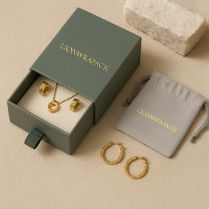 Scatola Portagioie a Cassetto Personalizzata ed Ecologica con Sacchetto | Packaging di Lusso per Set Collana e Anello | Ingrosso OEM - Product Image 6