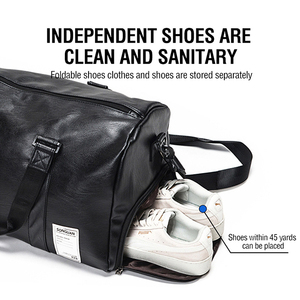 กระเป๋าทรงดัฟเฟิลหนัง PU ออกแบบได้ตามต้องการมีโลโก้สีดำกระเป๋าโท้ทสำหรับสัปดาห์ถือข้ามคืนกระเป๋ากีฬาถือกระเป๋ายิมสำหรับผู้ชาย - Product Image 4