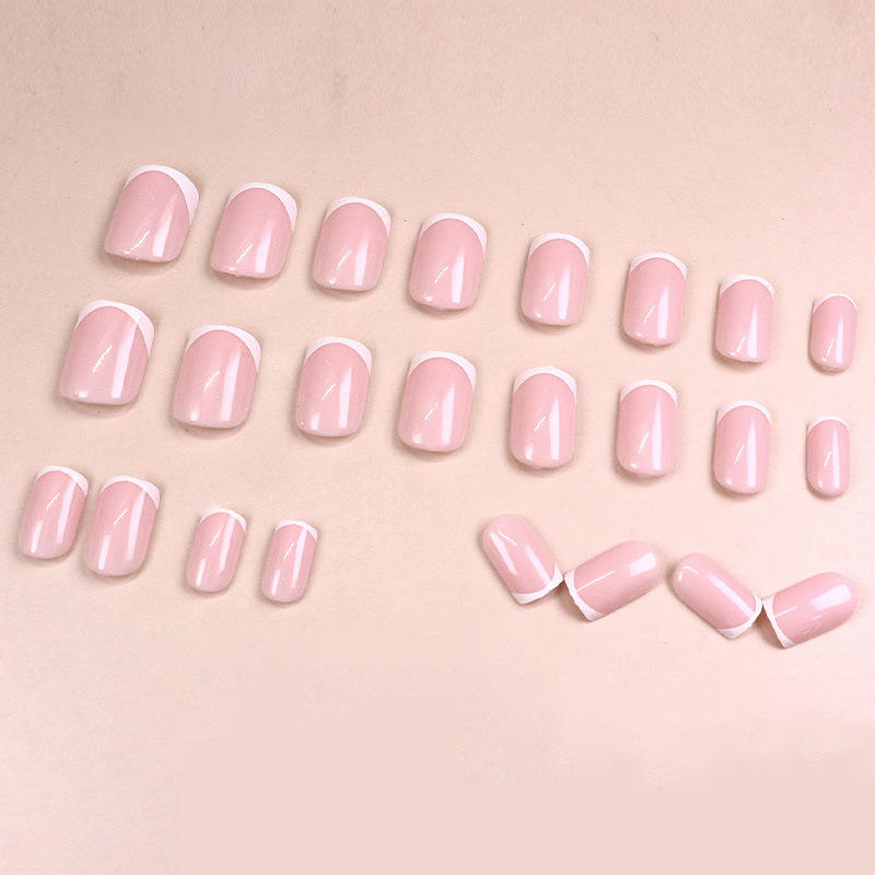 Short Square Press on Nails Pink French Nail Tip Fake Nails Full Cover White Manicure Tips