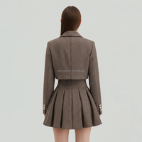 Traje de Dos Piezas Personalizado con Estampado de Pata de Gallo para Mujer, Conjunto de Blazer Corto para Oficina