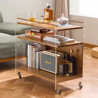 Table d'appoint mobile multi-niveaux en acrylique avec étagère de rangement roulante pour salon et chambre