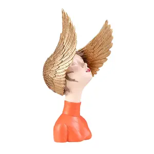 Creative Artwork Angel Head Wings Sculpture女性少女像人間の像の彫刻Home Room Decoration
