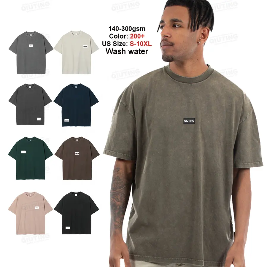 T-shirt surdimensionné pour hommes en coton épais de haute qualité à impression personnalisée et unie, lavage à l'acide t-shirt vintage vierge de grande taille pour hommes