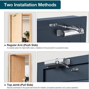 Calzibeno Automatic Door Closer 55-100kg Adjustable Speed Silver Aluminum Minimalist Design for Home Light Commercial Use - Product Image 5