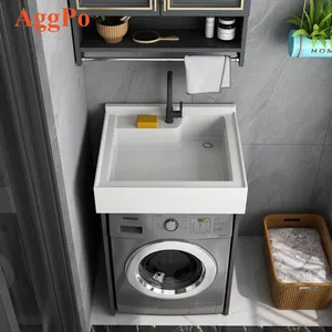 洗濯機用ランドリールームシンクキャビネット、手洗い用ウォッシュボード付きシンク、アルミニウムをアップグレード