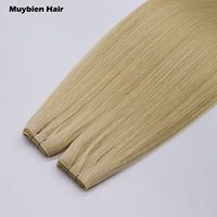 Extensions de cheveux Genius Weft prêtes à être expédiées en gros, tissage de cheveux invisible, cheveux humains bruts européens véritables, blond platine 60A