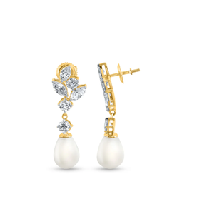 Magnifiques boucles d'oreilles en perles et diamants, conçues pour un look élégant et un style de soirée sophistiqué, provenance d'Inde - Product Image 5
