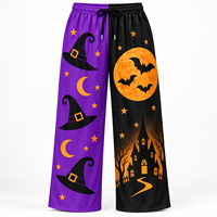 Pantalon large décontracté pour femme, imprimé citrouille, fantôme, chauve-souris, squelette, taille élastique avec cordon de serrage, idéal pour Halloween