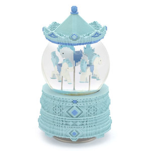 Kotak Musik Bola Salju 65MM Resin Lukisan Tangan Patung Kuda Gaya Blok (Biru Langit) untuk Hadiah Valentine - Product Image 5