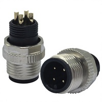 Connecteur circulaire industriel M12 série A, 4 broches, non blindé, mâle, montage sur panneau, 12 mm, droit, prise aviation, étanche IP67