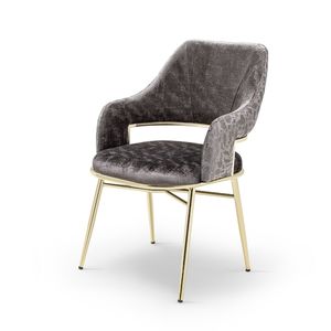 Chaise de salle à manger moderne de luxe en métal Rosse, revêtement en tissu marron, pieds en acier, mobilier pour la maison, Turquie - Product Image 5