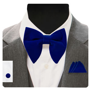 Corbata de Moño Grande de Terciopelo de Alta Calidad para Hombre, Juego de Corbata de Moño, Pañuelo de Bolsillo y Gemelos con Caja de Regalo, Corbata de Color Sólido para Hombre, para Bodas - Product Image 5