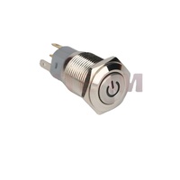 Interruptor de Botón Pulsador de Acero Inoxidable de 19 mm, Impermeable y a Prueba de Polvo, con Bloqueo 1NO+1NC, Cabeza Alta e Indicador LED Sin Polaridad