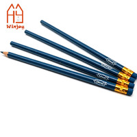 Crayon HB rond en bois bleu foncé avec gomme intégrée, vente en gros d'usine, idéal pour l'écriture et le dessin des étudiants, logo personnalisé imprimé