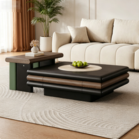 Table basse de rangement en bois moderne, écologique et durable, multi-niveaux, rétractable, carrée, avec tiroir auto-absorbant, de luxe