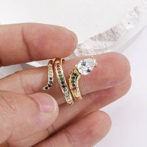 Trendy Colorful CZ Snake Wrap <b>Ring</b> Gold Plated Brass Serpent Adjustable <b>Ring</b> Teardrop Zircon Animal <b>Statement</b> <b>Rings</b> Wholesale - Product Image 5