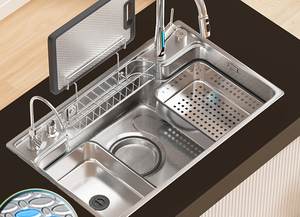 Ensemble d'évier de cuisine domestique en acier inoxydable SUS304 monobloc gris bronze avec cuve de lavage nano grain de riz - Product Image 3