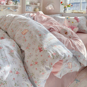Parure de lit quatre pièces en gaze double couche de haute qualité, motif dessin animé pour enfants, drap de lit pour dortoir, ensemble trois pièces avec housse de <span class=keywords><strong>couette</strong></span> - Product Image 5