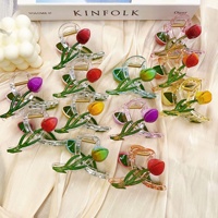 Penjepit Rambut Plastik Bentuk Bunga Tulip Buah-buahan, Model Silang, Manis, Model Hiu, Untuk Gaya Half-up, Aksesoris Rambut Wanita untuk Penggunaan Sehari-hari, Promo Hot Sale