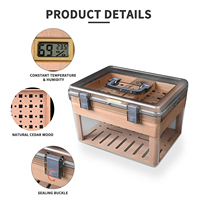 Boîte à cigares en plastique transparent de grande capacité CIGAROL avec plateau en cèdre, design classique, humidificateur et hygromètre