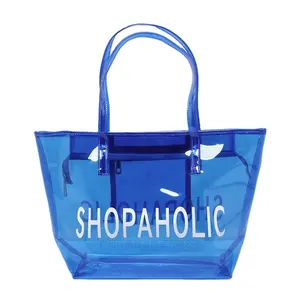 High Quality Clear Jelly Pvc Clothing Shopping Bag Beach Shoulder Bags For Girls Custom Transparent Tote Bag