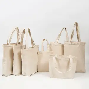 定制标志尺寸印花环保回收可重复使用普通散装大棉帆布杂货手提袋购物袋