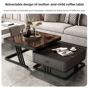 Table basse moderne minimaliste extensible et mobile en verre avec plateau en pierre et tiroirs pour salon - Product Image 3