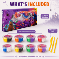 Kit de Arcilla Seca al Aire para Halloween al por Mayor, 8 Vasos de Doble Compartimento, 16 Colores, No Tóxico, Manualidades DIY de Fantasmas, Calabazas y Murciélagos, Regalo, OEM