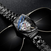 Montre automatique squelette de luxe pour homme avec bracelet en acier inoxydable, montre mécanique de style professionnel de haute qualité