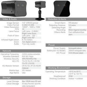 Vente chaude 1080p Mini caméra de sécurité intérieure portable double objectif 4G sans fil CMOS H.265 détection de mouvement détecteur Audio bidirectionnel - Product Image 6