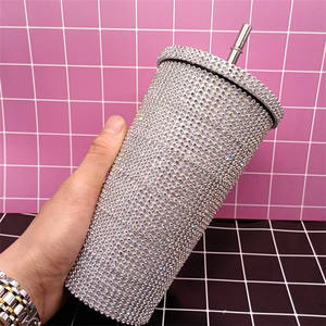 Vaso <span class=keywords><strong>con</strong></span> Pedrería, Vaso <span class=keywords><strong>con</strong></span> Diamantes, Botella de Agua Brillante <span class=keywords><strong>con</strong></span> Tapa y Pajitas, Vaso de Acero Inoxidable Aislado al Vacío para Café y Hielo - Product Image 3