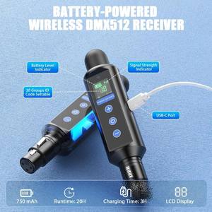 ชุด DMX ไร้สาย: เครื่องส่งสัญญาณ 1 ตัว และเครื่องรับสัญญาณแบบใช้แบตเตอรี่ 3 ตัว พร้อมหน้าจอดิจิตอล ระยะไกล และกระเป๋าเก็บของสำหรับไฟเวที - Product Image 5