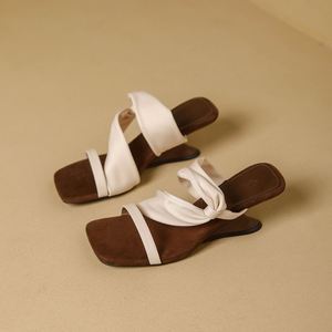 2026 Summer New French Satin square Toe <b>Block</b> Heel Slides Open Toe slip on Elegant Women Outdoor Sandals - Product Image 4