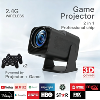 Projecteur H320 avec manettes de jeu, 200 Ansi, télécommande BT, Android 11, WIFI 6, projecteur de jeu pour divertissement à domicile