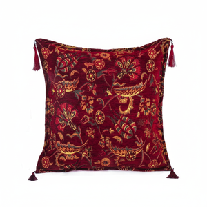 ปลอกเบาะด้วยผ้า Claret สีแดงตุรกีพร้อมดอกทิวลิปและกานพลูจากตุรกี - Product Image 2