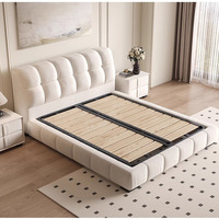 Lit King Size Moderne en Tissu Crème Blanc pour Hôtel, Ensemble de Lit Gonflable Populaire en Gros, Meubles de Chambre à Coucher, Vente Chaude