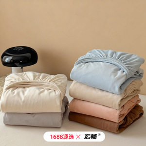 Milk Fleece <b>Fitted</b> <b>Sheet</b> 1.5m Bed Anti Static Solid Color Winter Autumn Baby Mattress Protector - Product Image 2