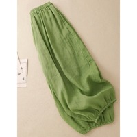 Nouvelles Pantalons Ballon Scimitar d'Été 2026 en Coton et Lin, Style Chic Français, Coupe Ample, Taille Plus, Vert Sauge