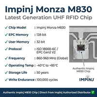 En stock : Étiquette adhésive RFID UHF Impinj M830 EPC Gen2 860-960MHz, enlayeuse humide/sèche en papier PET, taille personnalisée, vente en gros pour l'inventaire