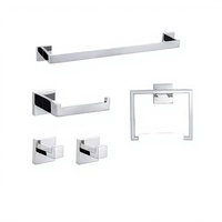 Ensemble de 5 accessoires de salle de bain en acier inoxydable, montage mural : porte-serviettes, porte-papier toilette, anneau porte-serviettes, deux crochets pour peignoirs, couleur argent, pour hôtel